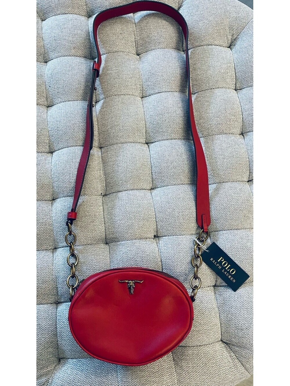 Polo Ralph Lauren Red Leather Steer-Head Crossbody Bag Oval Western Longhorn